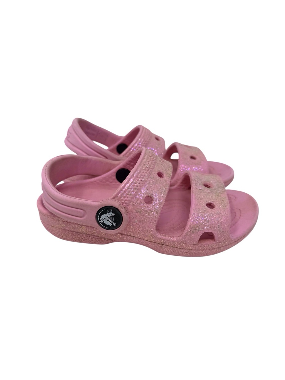 Crocs double strap pink glitter slip on sandals child’s size 8